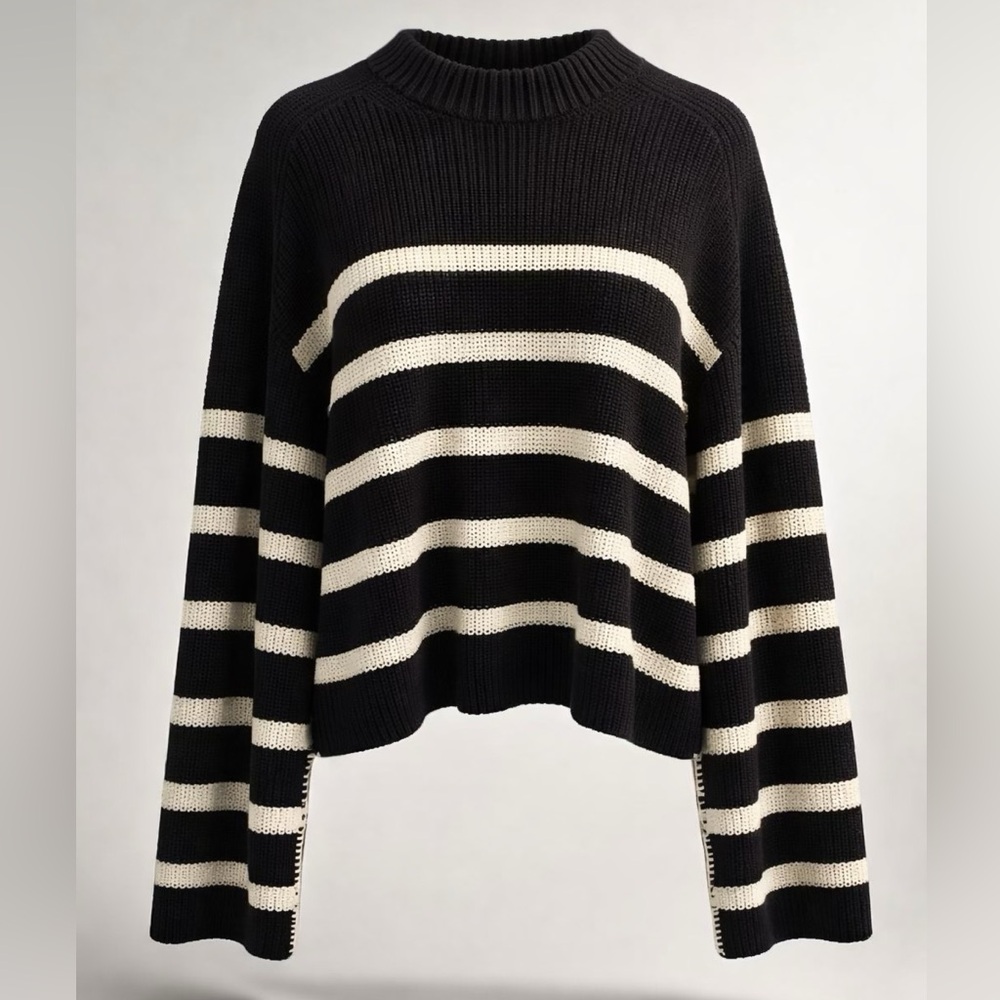 COS Striped Merino Blend Sweater, Black/Cream, NWOT, XS